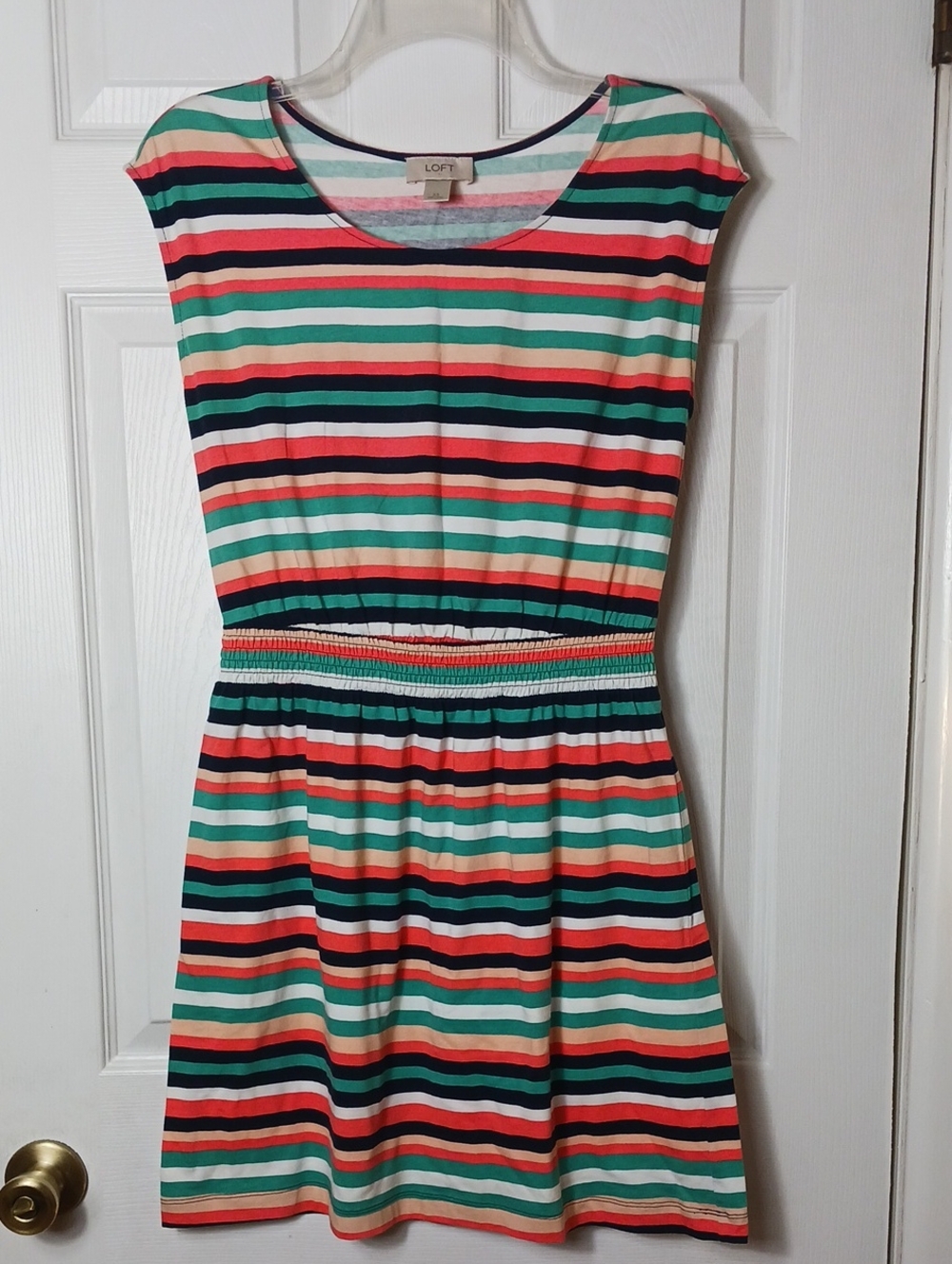 LOFT Striped Dress Cap Sleeve Elasticized Waist Lightweight Jersey Knit Size XS